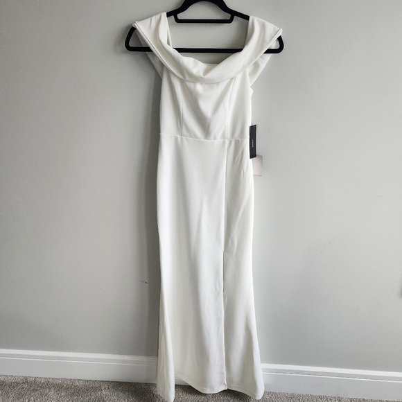 Lulus Off White Formal Grad Prom Off Shoulder Slit Dress Size XS - Picture 2 of 12